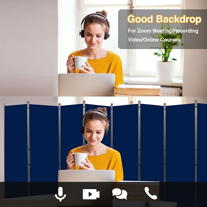 CHOSENM Room Divider, 8 Panel Folding Privacy Screens with Wider Support Feet, 6 Ft Portable Room Partition for Room Separator, 176" W X 71" H, Navy Blue