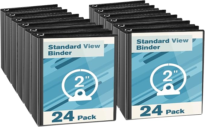 CIXILDTS 2-inch Round Ring Binder, Durable 2" 3 Ring Binder Fit Letter Size Paper, Black, 24-Pack