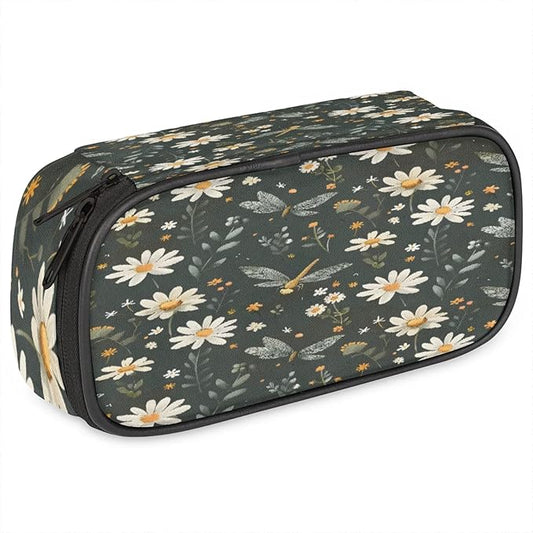 Pardick Pencil Case，Butterfly Daisy Big Capacity Pencil Pouch Coin Pouch Stationery Organizer For Teen School