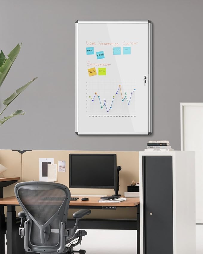 Mifuro 36"x24" Enclosed Bulletin Board, Lockable Weather-Resistant Aluminum Noticeboard for School & Office, Silver Frame w/Magentic Whiteboard