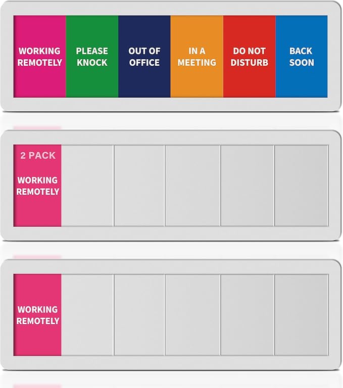 2PK Office Door Signs 6 Options Do Not Disturb, Please Knock, In A Meeting, Out Of Office, Working Remotely Back Soon Privacy Slider Sign for Meeting & Conference Room