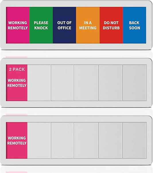 2PK Office Door Signs 6 Options Do Not Disturb, Please Knock, In A Meeting, Out Of Office, Working Remotely Back Soon Privacy Slider Sign for Meeting & Conference Room