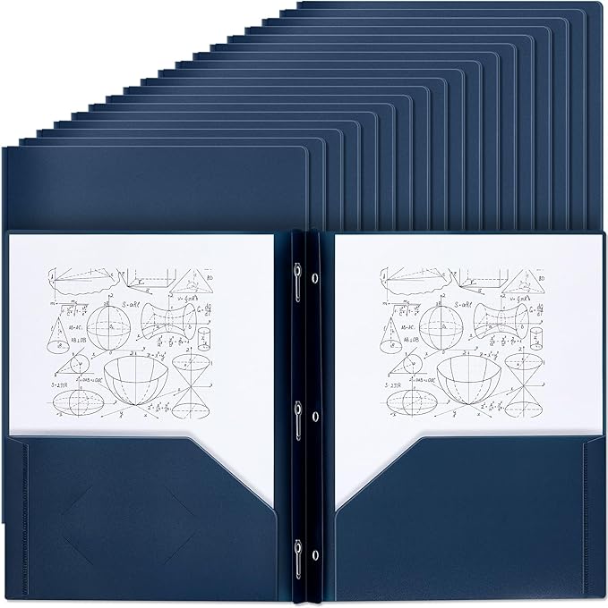 Lincia 100 Pcs Plastic Folders with Pockets and Prong Folders with Prongs 2 Pockets for Office, School for Students, Teachers, Office Workers(Navy Blue)