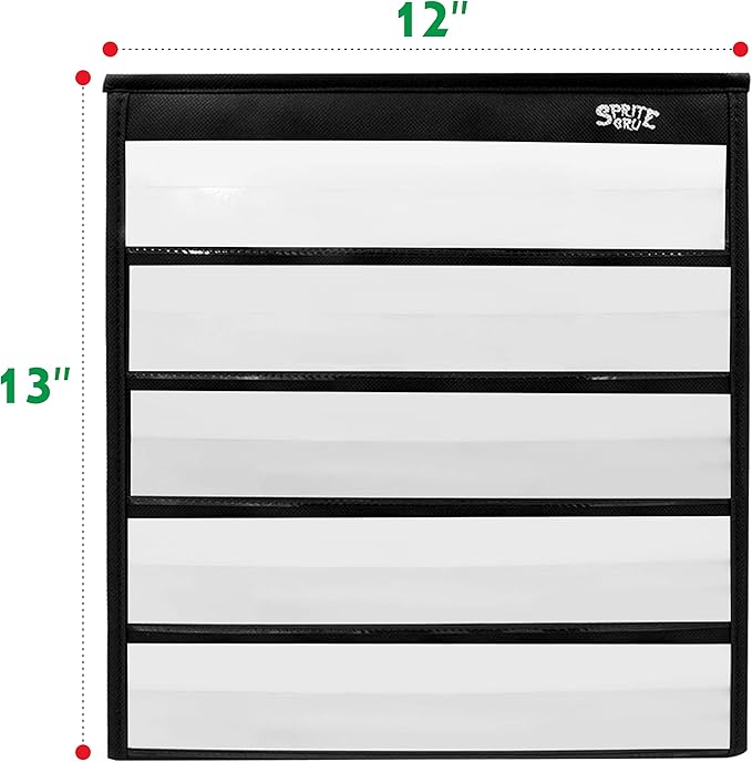 Black Tabletop Desktop Pocket Chart with Bonus 20X Dry Erase Cards. Double Sided and Self-Standing (13” X 12”)