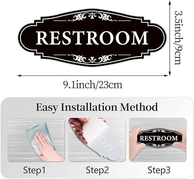 Restroom Sign for Business and Home，Self-adhesive Unisex Bathroom Sign Sticker，Waterproof Vinyl Toilet Decor for House，Office，Shop，Door（Black）