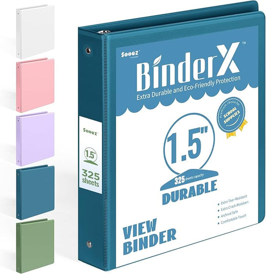 BinderX Extra Durable 1.5 Ring Binder, Round Ring 1.5 Inch Binders, Fits 325 Sheets of 8.5x11 Paper, Customizable View Cover with Inside Pockets, Cute 1.5" Binder, School Supplies for Girls, Navy Blue