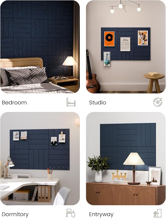 Large Felt Bulletin Board 36"x24" Cork Board Alternative - 6 Pack with 40 Safe Removable Adhesive Tabs, Cork Boards for Walls Cork Board for Home Office Classroom Pin Board-Carbon Blue