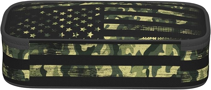 YIJIUWKIS Camo Pencil Box for Kids Adults, Usa Flag Style Pencil Case for Boys Girls, Green Pencil Pouch Big Capacity Portable Pencil Holder Stationery Storage Desk Pen Bag for School Office