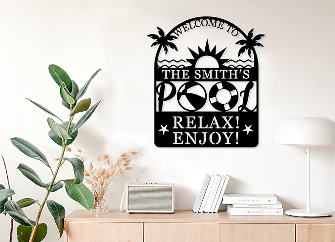 Personalized Pool Sign, Pool Gift, Custom Pool Decor, Custom Metal Pool Sign, Bar Wall Decor, Swimming Pool Metal Sign, Personalized Palm Tree Metal Sign, Custom Metal Sign, Housewarming Gift