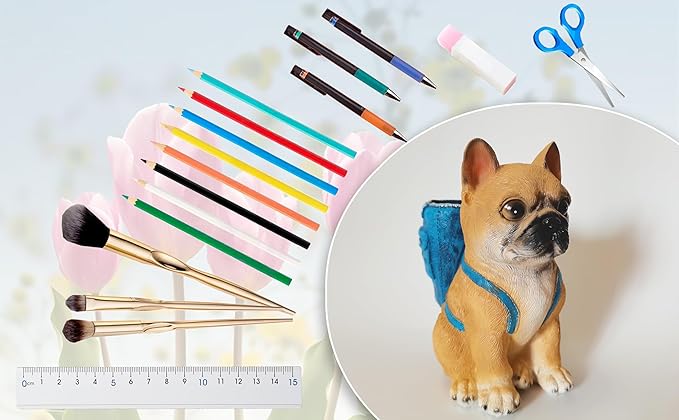 Photour Dog Pen Holder for Desk French Bulldog Gifts for Men Women and Kids Unique Pen Pencil Holder Cup Funny Desktop Organizer for Home Office School Desk Decor (French Bulldog)