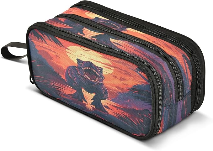 BOENLE Dinosaur Sunset Pencil Case Box Boys Girls Large Pencil Pouch Zipper Compartments Big Capacity Stationery Pen Bag Organizer Kids Teens Adults School