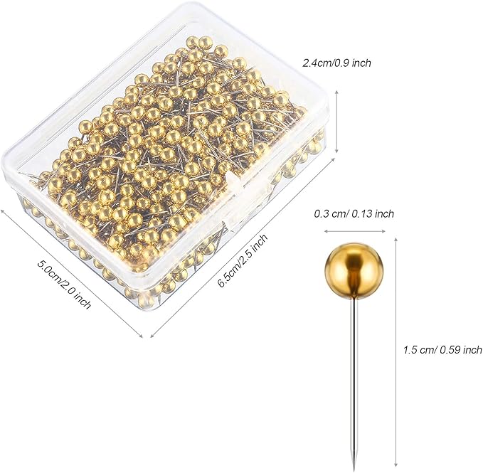 WILLBOND 500 Pack Map Push Pins Map Tacks Small Round Head Push Pins Thumb Tacks for Travel Picture Photo Bulletin Board Wall DIY Craft School Office Home(Golden,1/8 Inch)