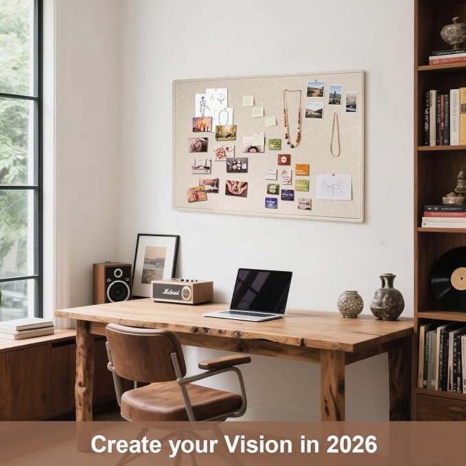 Vision Board 36x24 Inches, Thicken Felt Pin Board for Daily Goals Planning and Personal Inspiration with 20 Pushpins and 20 Postcards, Oatmeal