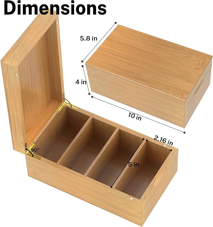 Neando Bamboo Index Card Holder for 3x5 Cards – Wooden Organizer with Lid, 4 Compartments, 600-Card Capacity, Includes 20 Thick Index Cards & 200 Note Cards– Natural Desktop Filing Box