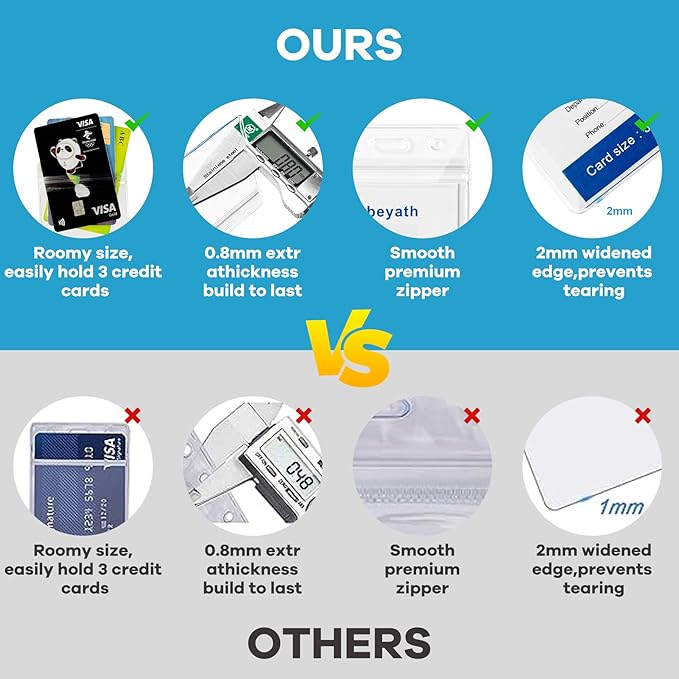 ABEYATH 1000 Pack Extra Thick ID Card Name Badge Holder Heavy Duty Waterproof Clear Plastic PVC Vertical Sleeve Pocket Resealable