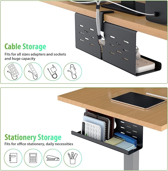KEEGH 16" Under Desk Cable Management Tray, Desk Cord Organizer Upgrade Capacity, Drill Free Clamp/Screw Mount, Sturdy Metal Tray for Connect Cables, Home, Office, 1 Pack, Black