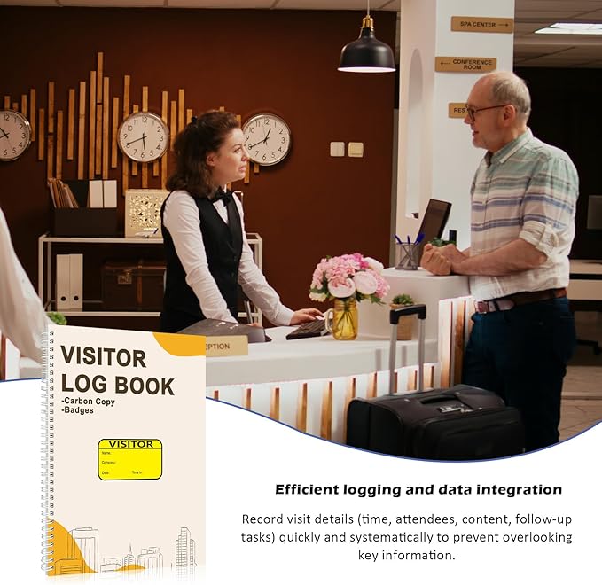 2 Pack Visitor Badges with Carbon Copy Visitor Stickers Letter Size Visitor Log Book Protecting Privacy Pages School Church Business Pass 300 Visitor Badges Guest Register Book 60 Memo Pages (2)