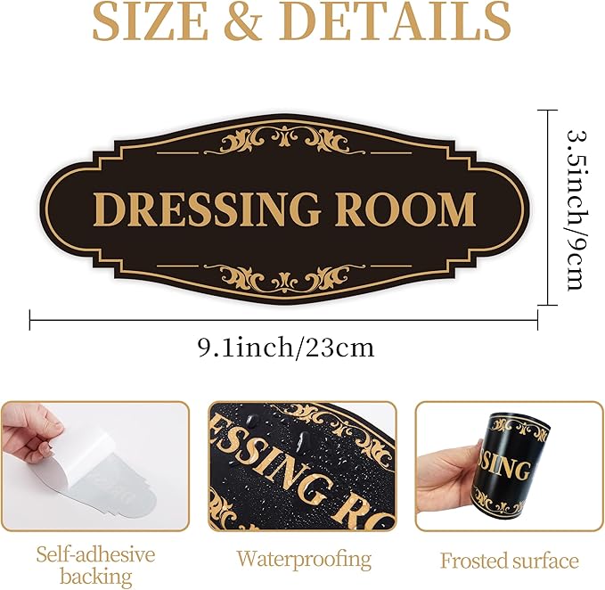 Dressing Room Sign for Door，Self-Adhesive Waterproof Vinyl Vintage Changing Room Signage Sticker, Fitting Room Decor for Home, Business, Shop, Theaters, Clothing Stores, Gyms, Hotels