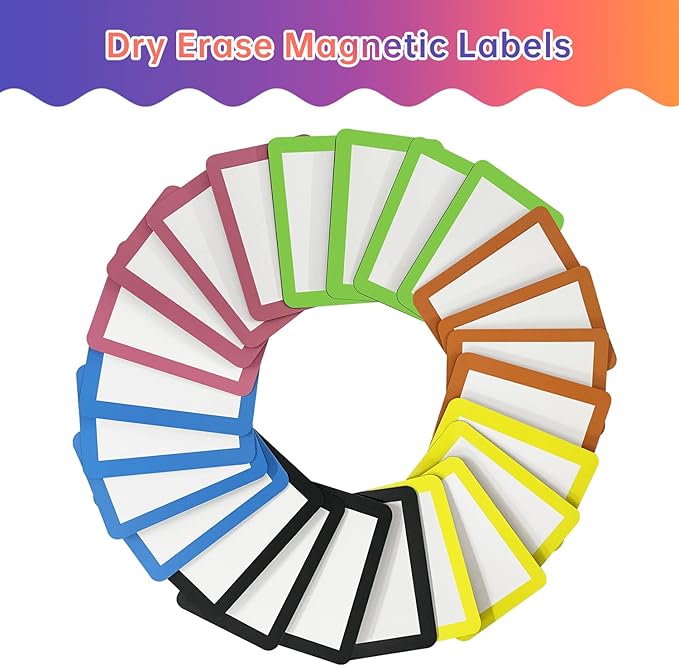 Dry Erase Magnets Set - 24 Pack - 3x2 in Whiteboard Magnetic Notes Planning Pads Labels - Small White Board Magnet Strips Name Tags for Home and Office