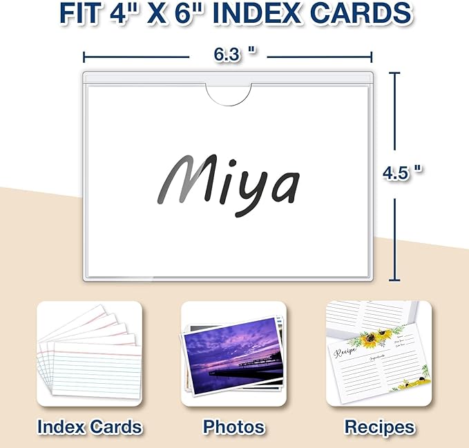 H4D 48 Pack Labels for Storage Bins, 4" x 6" Plastic Clear Adhesive Index Card Holders, Tote Label Pockets for Organizing Storage, Library Card, Shelves