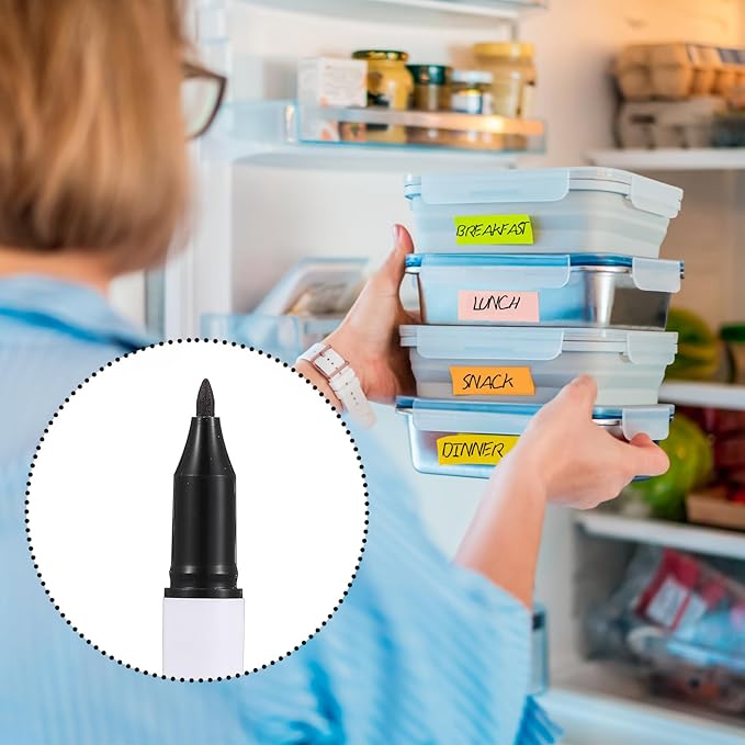 Janlaugh 2 Pcs Freezer Permanent Markers Waterproof Fast Drying Labels 1.0mm Chisel Fine Point Tips Food & Fridge Labels Markers Pen (Black)