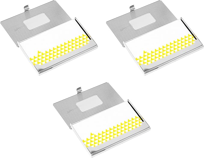 Stephanie Imports Set of 3 Slim & Minimalist Metal Business Card Holder Unisex Case (Silver Plate Ridges)