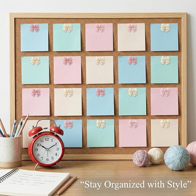 30 Pcs Bow Push Pins, Cute Bow Push Pins, Pink and Cream Yellow Decorative Thumb Tacks for Cork Board, Bulletin Board, Photo Wall, Posters, Map, Office, School Decor (Bows)