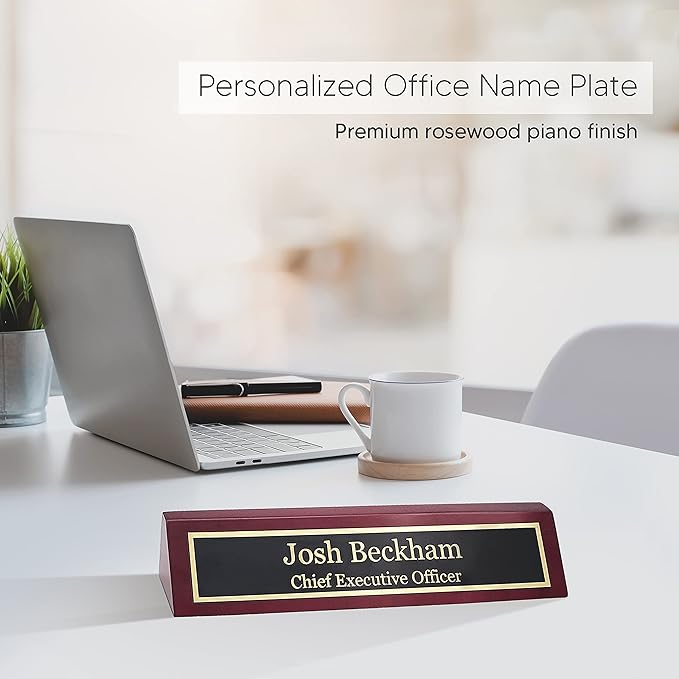 Business Wood Name Plate for Desk | Custom Desk Name Plate Personalized Gift for Office, The Perfect Engraved Name Plaque by Engraving International (2" x 10", Rosewood Piano Finish)