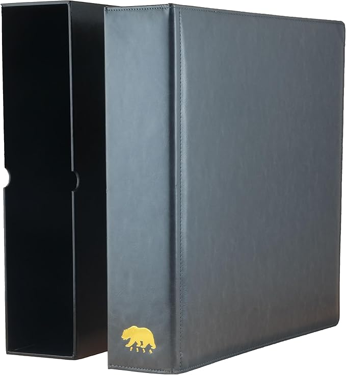 Ursae Minoris Estate Library Deluxe 4 Q-Ring Large Format Binder for Up to 2400 Sports / Trading Cards - Dark Gray with Black Slipcase
