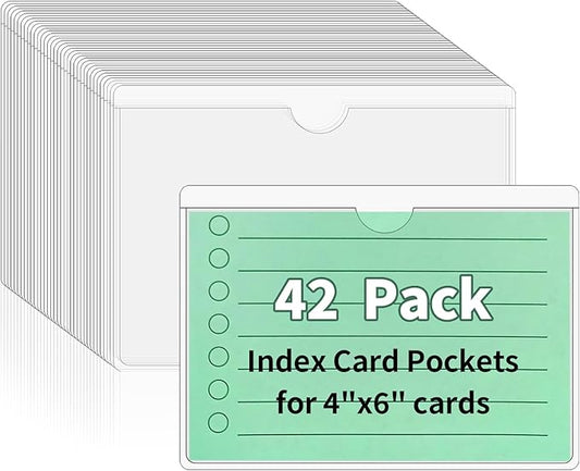 NIUBIER Storage Bin Labels, 42 Pack 4x6 Index Card Holder, Clear Adhesive Pockets, Removable Tote Labels Stickers for Packing Moving Box & Containers, Easy Peel Off
