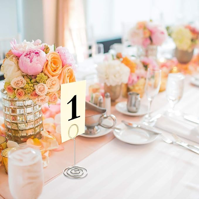 TecUnite 24 Pieces 3.35 Inch Table Number Holder Place Card Photo Holder Picture Name Menu Clips Memo Cards Stand for Wedding Reception Anniversary Birthday Party Centerpieces (Silver)