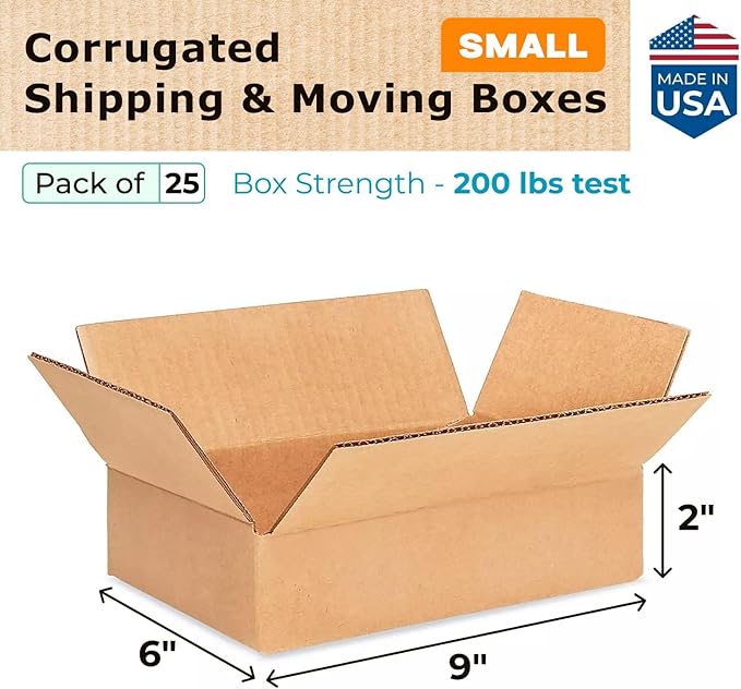 IDL Packaging - B-962-25 Small Corrugated Shipping Boxes 9"L x 6"W x 2"H (Pack of 25) – Excellent Choice of Sturdy Packing Boxes for USPS, UPS, FedEx Shipping