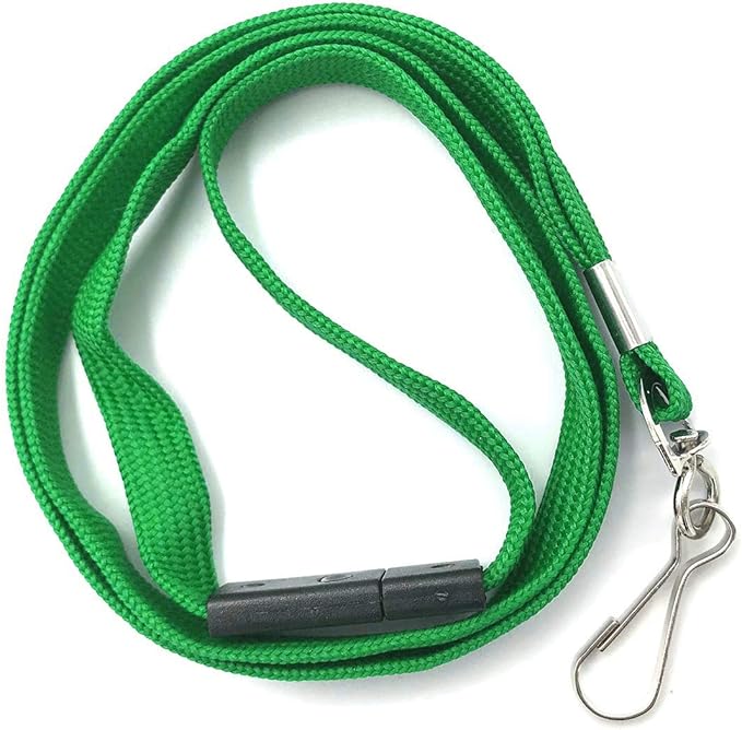 Lanyards Safety Black Lanyards Neck Flat Premium Breakaway Badge Lanyard with J-Hook for ID Nametag Badge Holder (Green, 50 PCS)