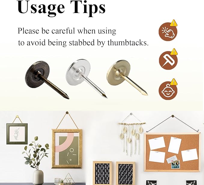 Galdexi 100pcs Flat Head Thumb Tacks for Wall, 7/16 Inch Heavy Duty Upholstery Wall Tacks Nails, Decorative Long Push Pins for Office Home Furniture Decor Wooden Photo, Sliver