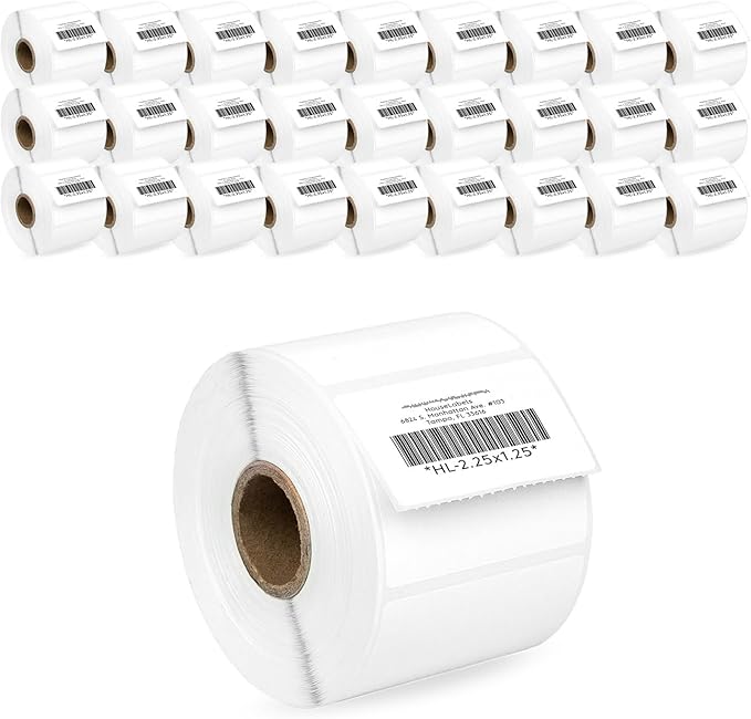 HOUSELABELS 2.25" x 1.25" Address Labels on 1" Core Compatible with Zebra and Rollo Printers, 28 Rolls / 1,000 Labels per Roll