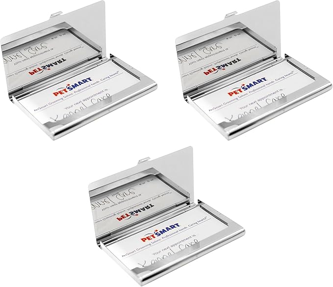 Stephanie Imports Set of 3 Slim & Minimalist Metal Business Card Holder Unisex Case (Plain Silver)