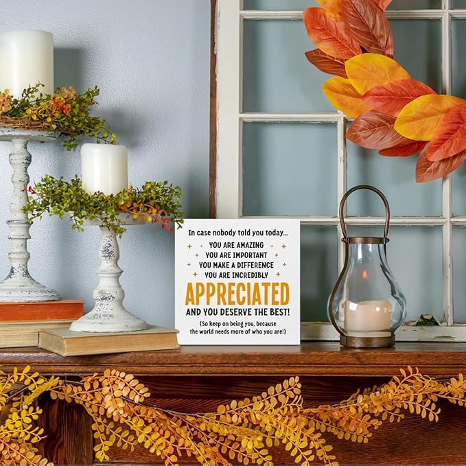 Appreciation Gifts for Coworker boss teacher Women Men Friends - Thank You Gifts Inspirational Team Gift Ideas - Motivational Quote Desk Wooden Box Sign Decor Office Positive Affirmations Desk Decor Christmas Thanksgiving Secret Santa Gifts