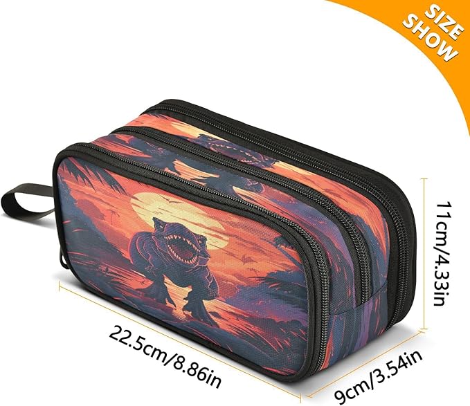 BOENLE Dinosaur Sunset Pencil Case Box Boys Girls Large Pencil Pouch Zipper Compartments Big Capacity Stationery Pen Bag Organizer Kids Teens Adults School