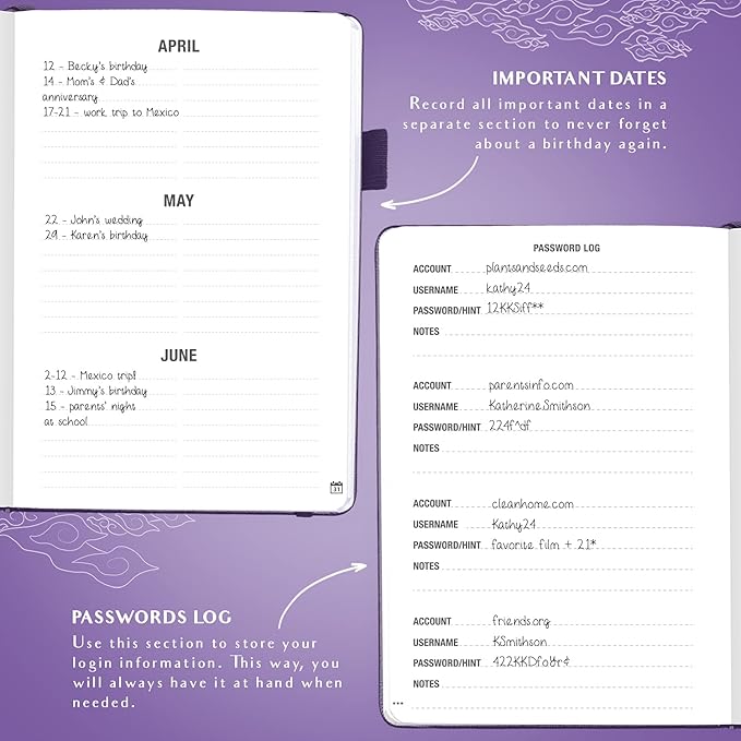 Legend Planner Address Book with Alphabetical Tabs –Telephone Contacts Book for Phone Numbers, Addresses, Passwords, Medium (Purple)