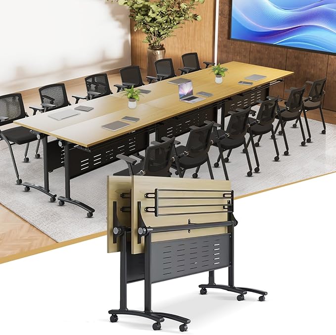 Conference Table,55.1''Folding Conference Room Table for 4-12 People,Mobile Flip Top MeetingTraining Table with Different Coulor and Styles for Offices, Classrooms,Meeting Room (2, E)