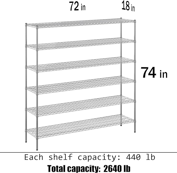 Regal Altair 18" Deep x 72" Wide x 74" Height Wire Shelving Kit | 6-Tier | NSF Commercial Storage Rack Unit