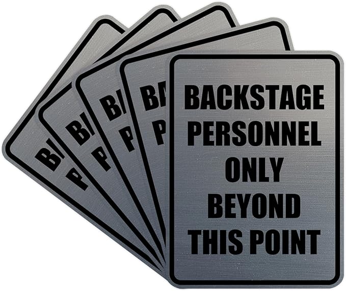 Portrait Round Backstage Personnel Only Beyond This Point Door or Wall Sign Easy Installation | Music | Concert | Festivals Sign (Brushed Silver) - Large (5 Pack)