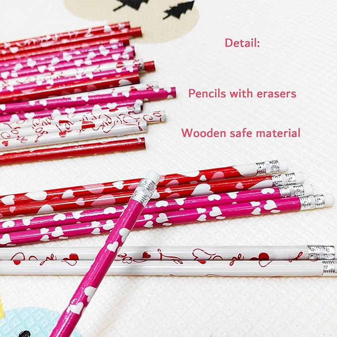Hdagbnn 72PCS Valentine's Day Pencils,Wooden Heart Pencil with Eraser,Red Heart Pencil,Bullk Pencils for Exchange Gifts,Kids School Rewards Giveways Party Favors