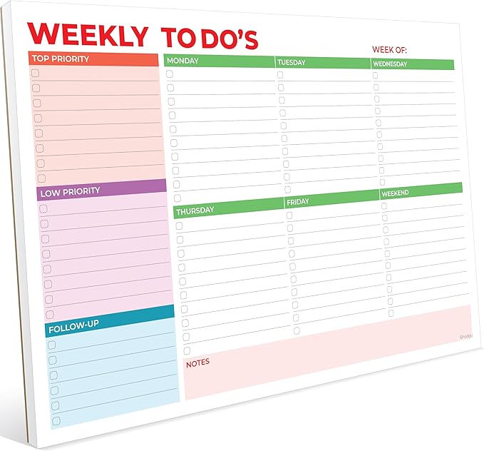 Weekly Planner Notepad, Weekly To Do List Notepad, Tear Off Undated Weekly Planner Pad, 11.5" x 8", Premium Thick Paper with Cardboard Back Support, Desk Planner for Office & Home, Vivid Color Design.