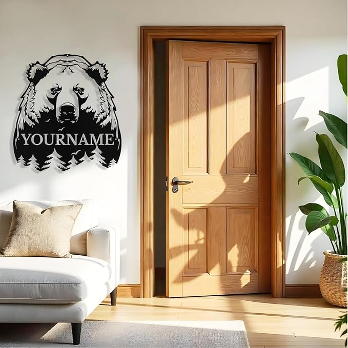 Custom Bear Metal Sign, Custom Bear Metal Wall Art Decor, Personalized Last Name Signs for Home, Rustic Farmhouse Black Wall Decor for Cabin, Bedroom, Living Room, Porch