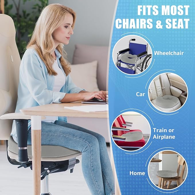 BlissTrends Donut Pillow Seat Cushion, Donut Chair Cushions for Postpartum Pregnancy & Hemorrhoids, Tailbone Pain Relief Cushion, Lifting Cushions for Office & Home Chairs (Light Grey, X-Large)
