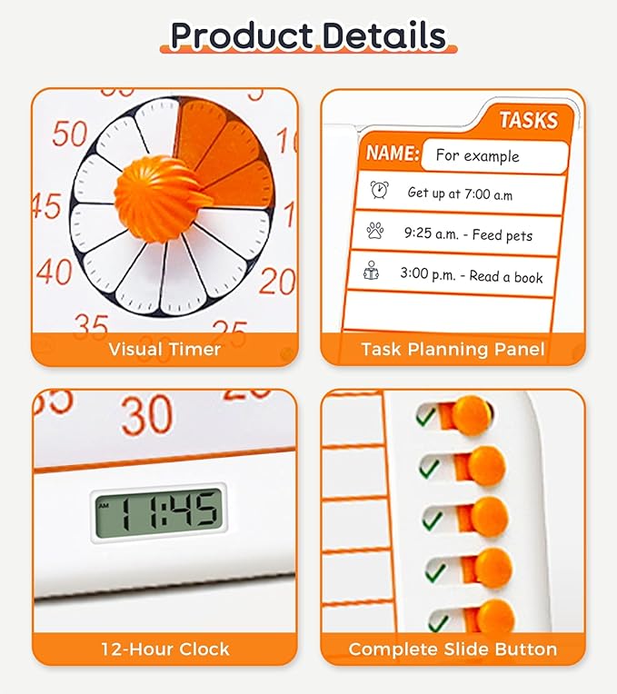 3-in-1 Visual ADHD Timer for Kids & Adults with Planning Board, Task Timer, Chore Chart & Visual Schedule Planner, Autism & ADHD Tools with Checklist for Homeschool Supplies, Home, School