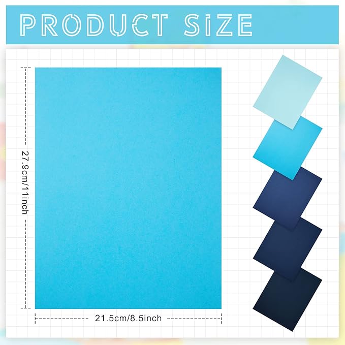 Sinmoe 100 Sheets 5 Shades Cardstock Paper 8.5 x 11 Inches 180gsm Solid Core Printer Paper for Scrapbooking DIY Arts Crafts Making Office Home Supplies (Blue Series)