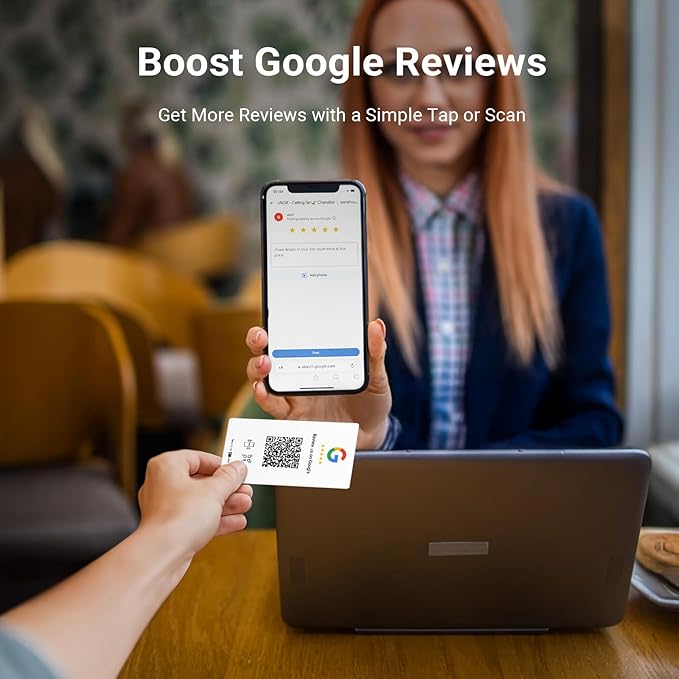 HotLabel – Google Review Card 5-Pack – White – NFC Tap & QR Code – Includes 5 Independent Links (Supports 5 Different Stores or Same) – All Phones Compatible – No App/Subscription