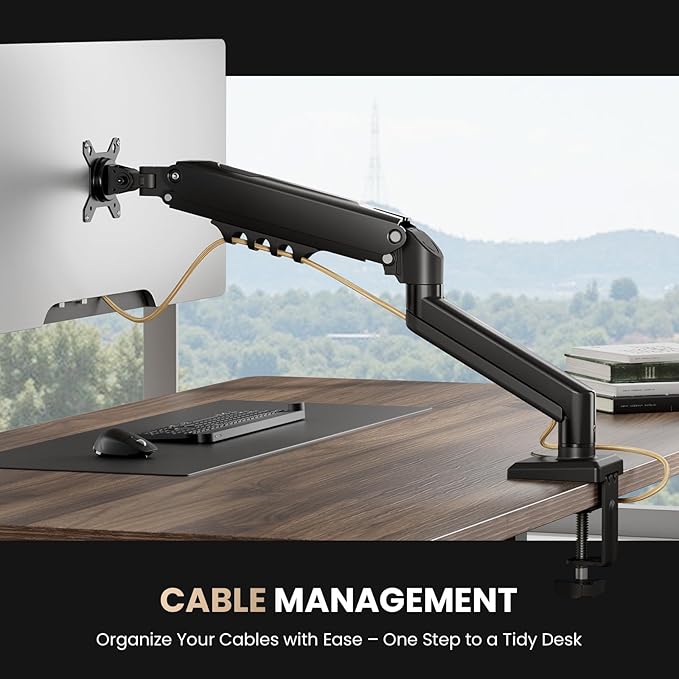 SIAGO Single Monitor Stand, 15 to 32 Inch Monitors Arm, Adjustable Mount with C-Clamp and Grommet Installation, Made of Iron and Al, VESA Monitor Stand for Desk - Fits 4.4 to 19.8lbs Monitors